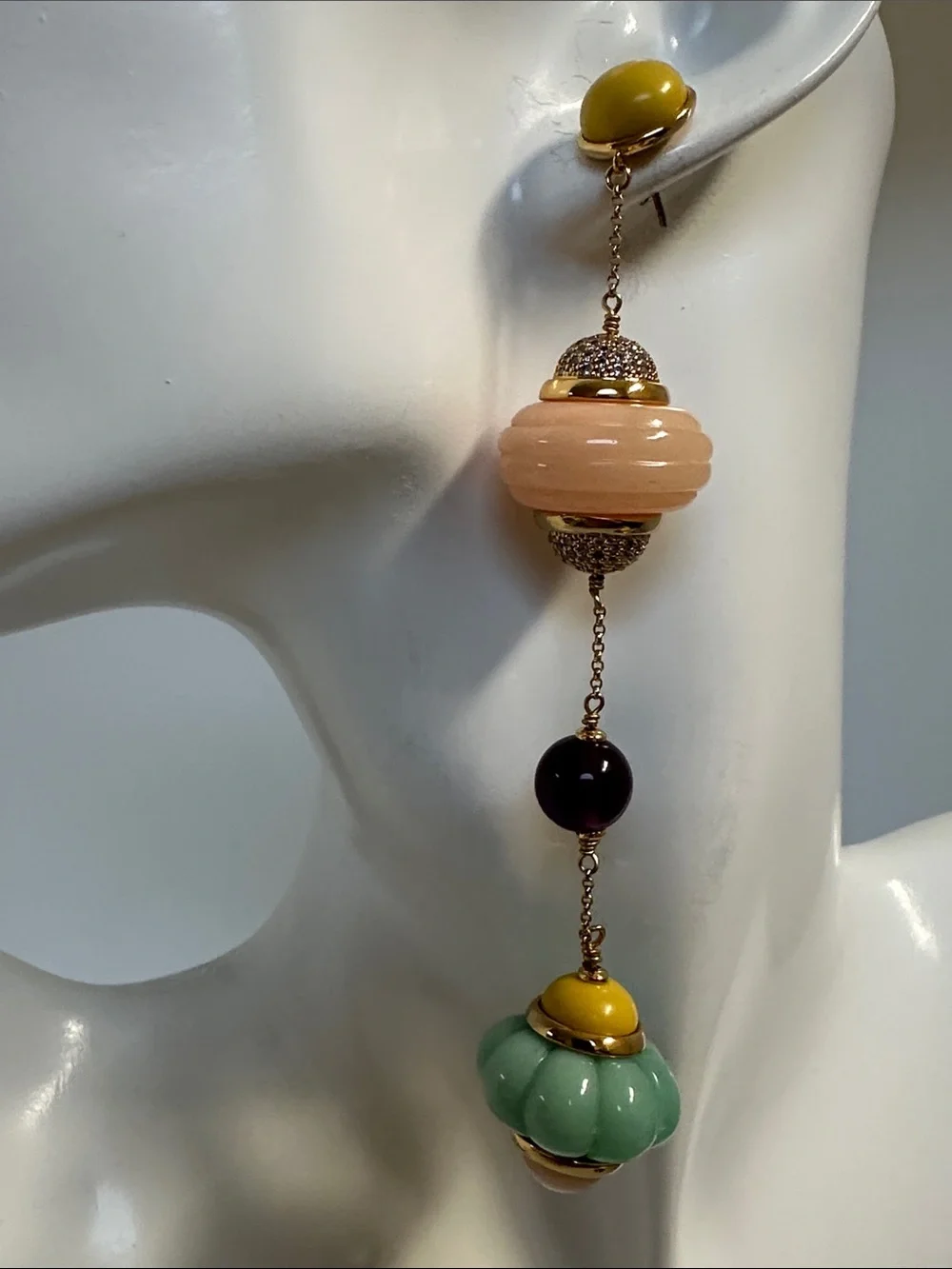 Tory Burch Multicolor Bead Drop Earrings - Peach, Mint, Mustard & Plum